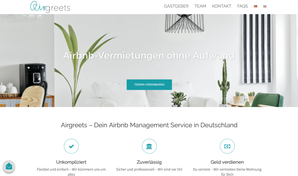 Airgreets Screenshot Webseite