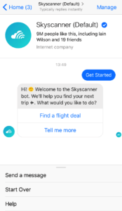 Screenshot Chatbot Skyscanner