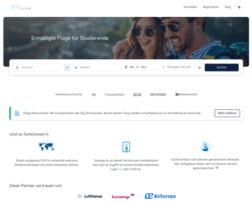 Screen der Flyla-Website