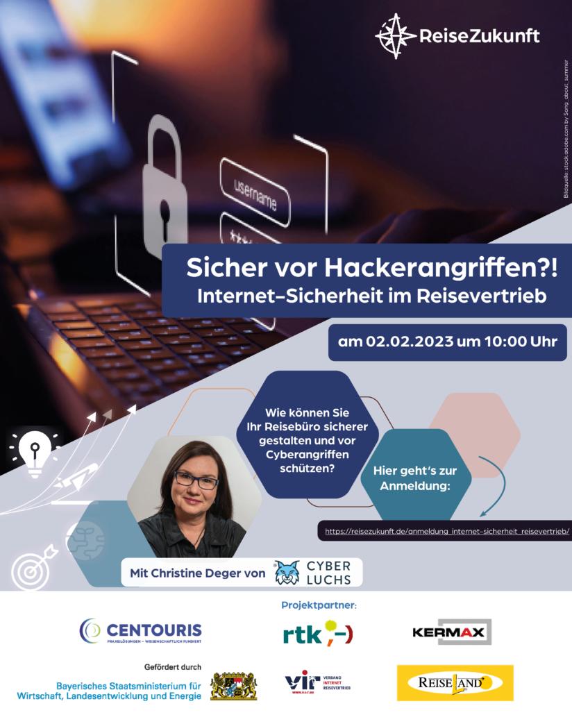 Plakat zum Webinar zum Thema Internet-Sicherheit im Reisevertrieb